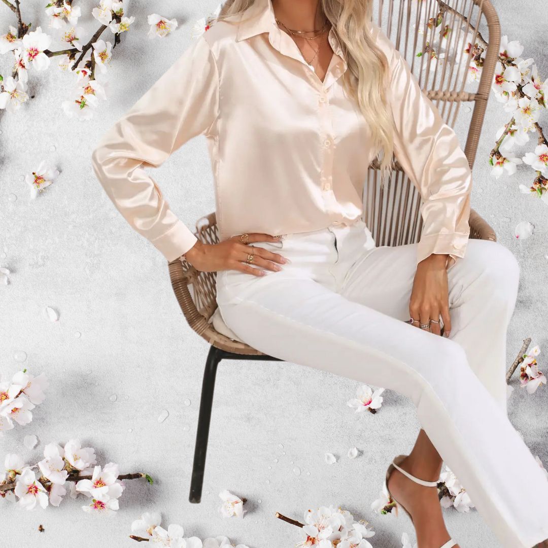 Satin Loose Button Up Blouse Shirt