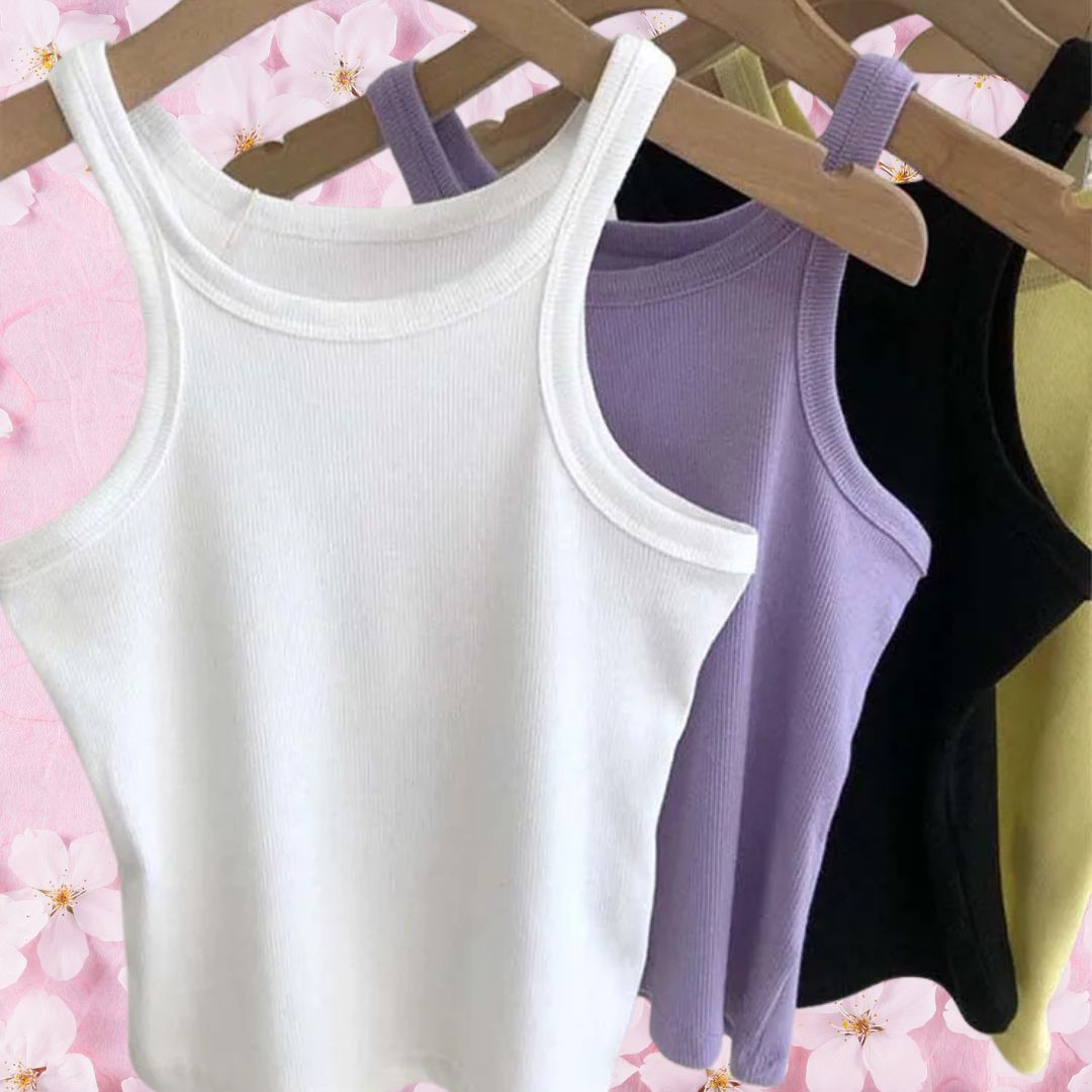 Knitted Cotton Cropped Tank Tops